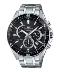 نمای روبه‌رو ساعت کاسیو مردانه ادیفایس EFR-552D-1A با صفحه مشکی و بند استیل