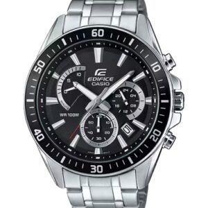 نمای روبه‌رو ساعت کاسیو مردانه ادیفایس EFR-552D-1A با صفحه مشکی و بند استیل