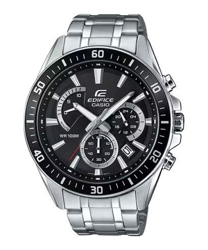 نمای روبه‌رو ساعت کاسیو مردانه ادیفایس EFR-552D-1A با صفحه مشکی و بند استیل