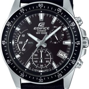نمای روبه‌رو ساعت کاسیو مردانه ادیفایس EFV-540L-1A با بند چرم مشکی